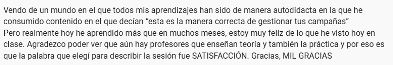 Testimonio: Hoy he aprendido más que en muchos meses. SATISFACCIÓN.